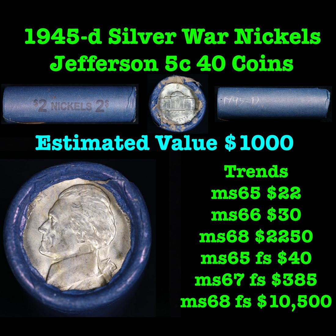 Jefferson War Nickel Shotgun Roll in Old Bank Style  Wrapper 1945-d (1 of 5)