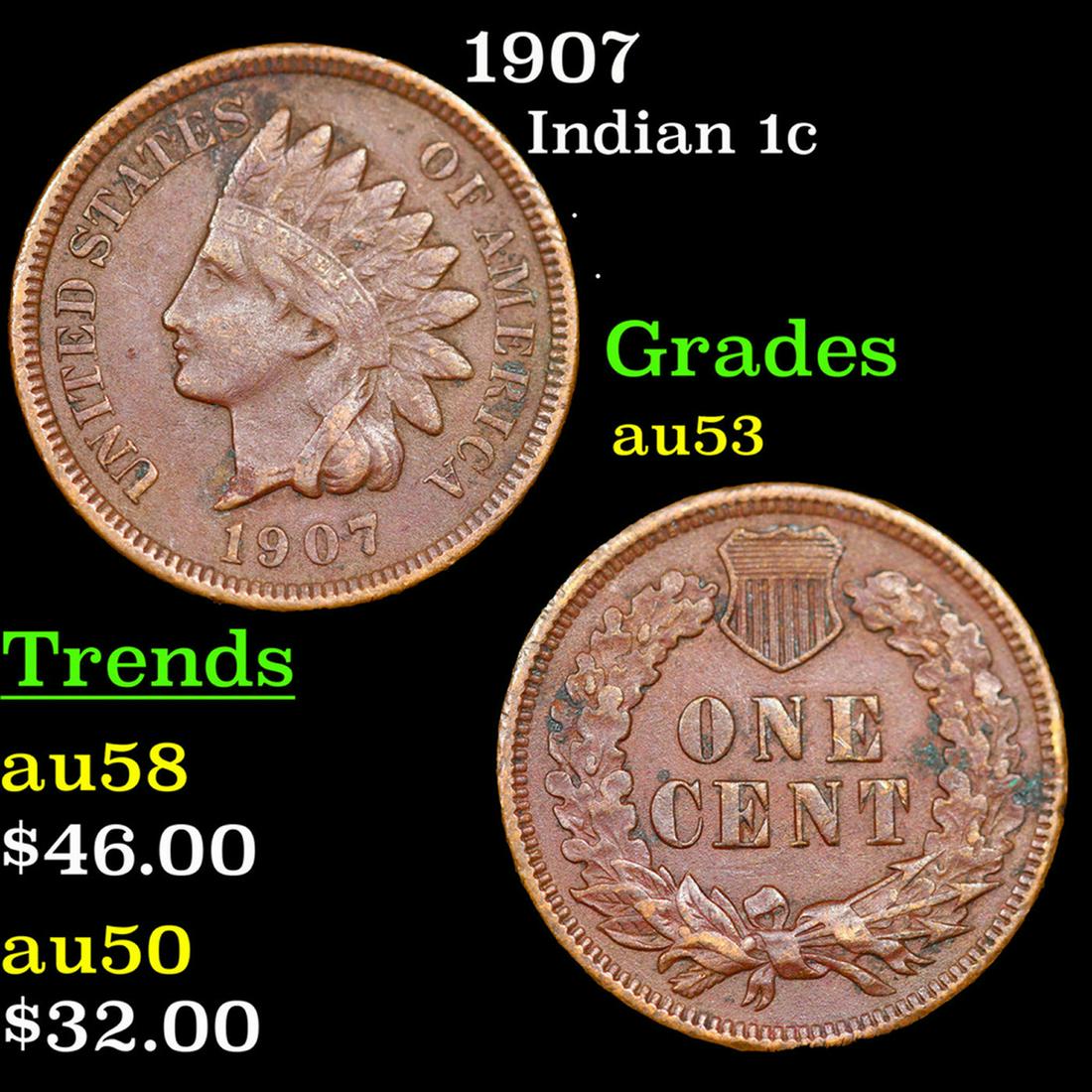 1907 Indian Cent 1c Grades Select AU (1 of 3)