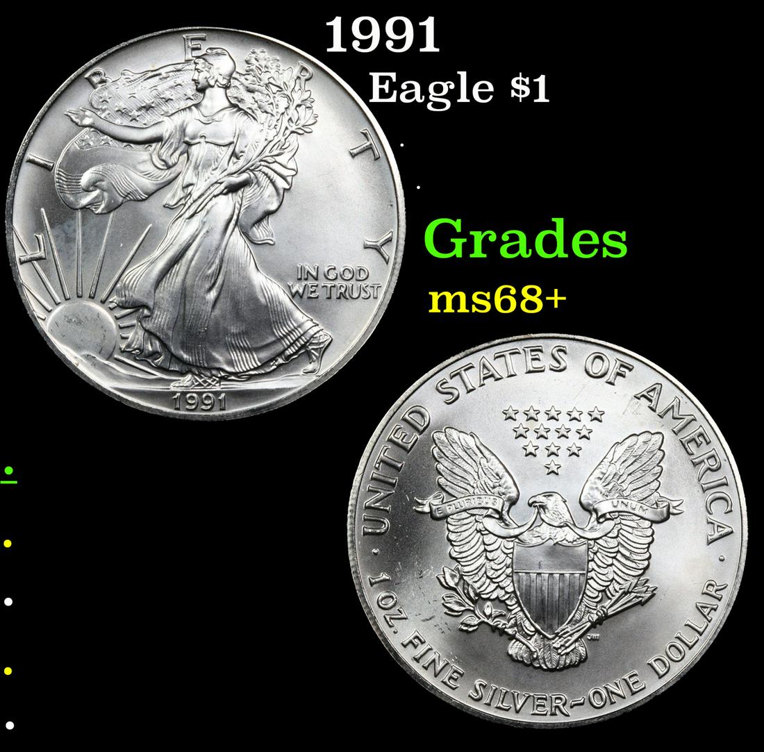 1991 Silver Eagle Dollar $1 Grades Gem++ Unc (1 of 3)