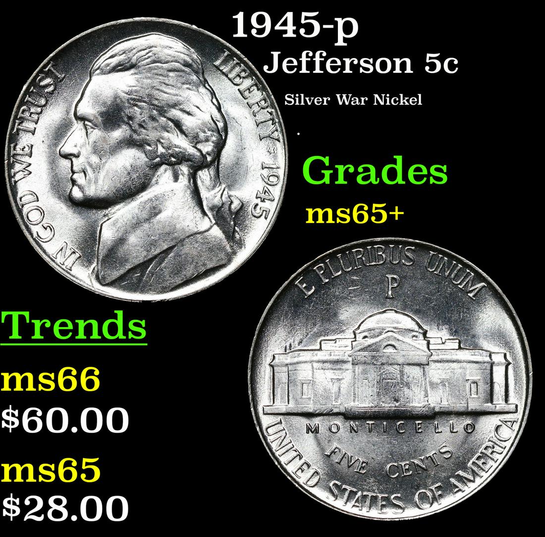 1945-p Jefferson Nickel 5c Grades GEM+ Unc (1 of 3)