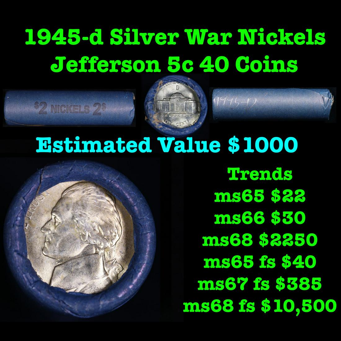 Jefferson War Nickel Shotgun Roll in Old Bank Style  Wrapper 1945-d (1 of 5)