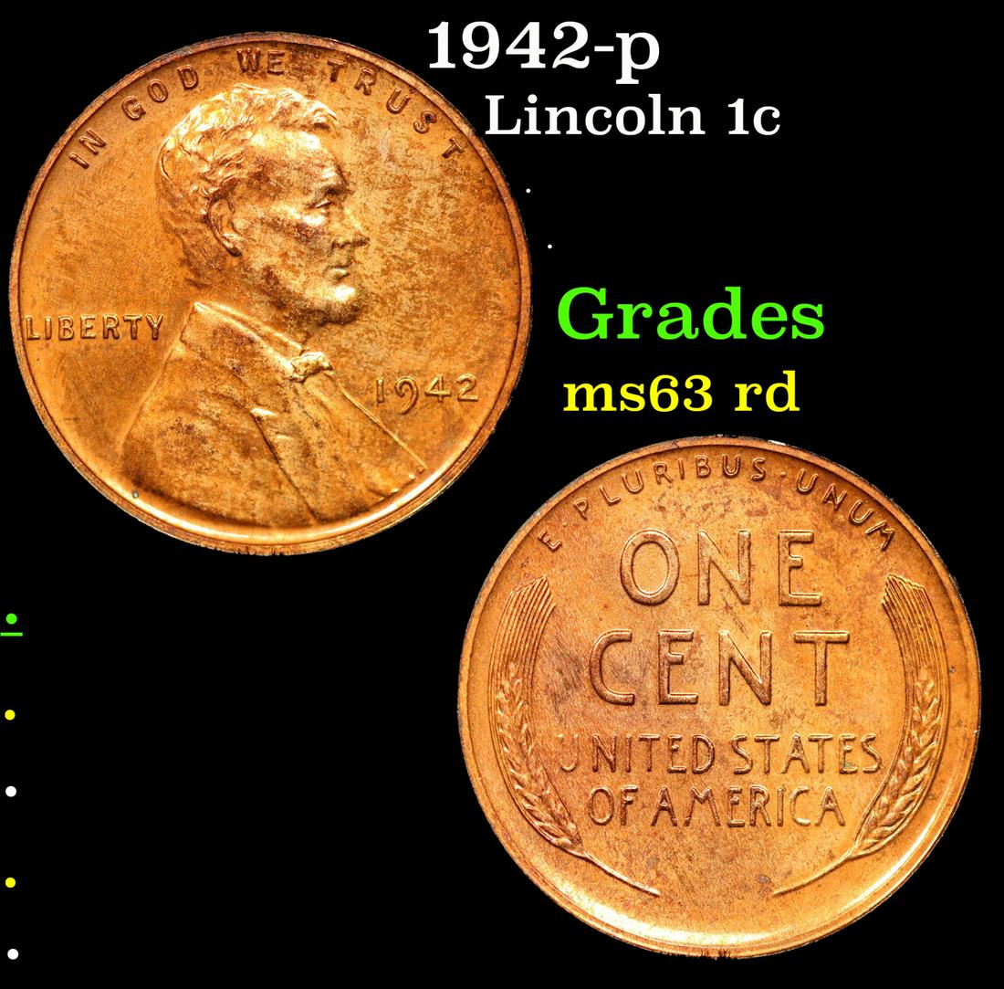 1942-p Lincoln Cent 1c Grades Select Unc RD (1 of 3)