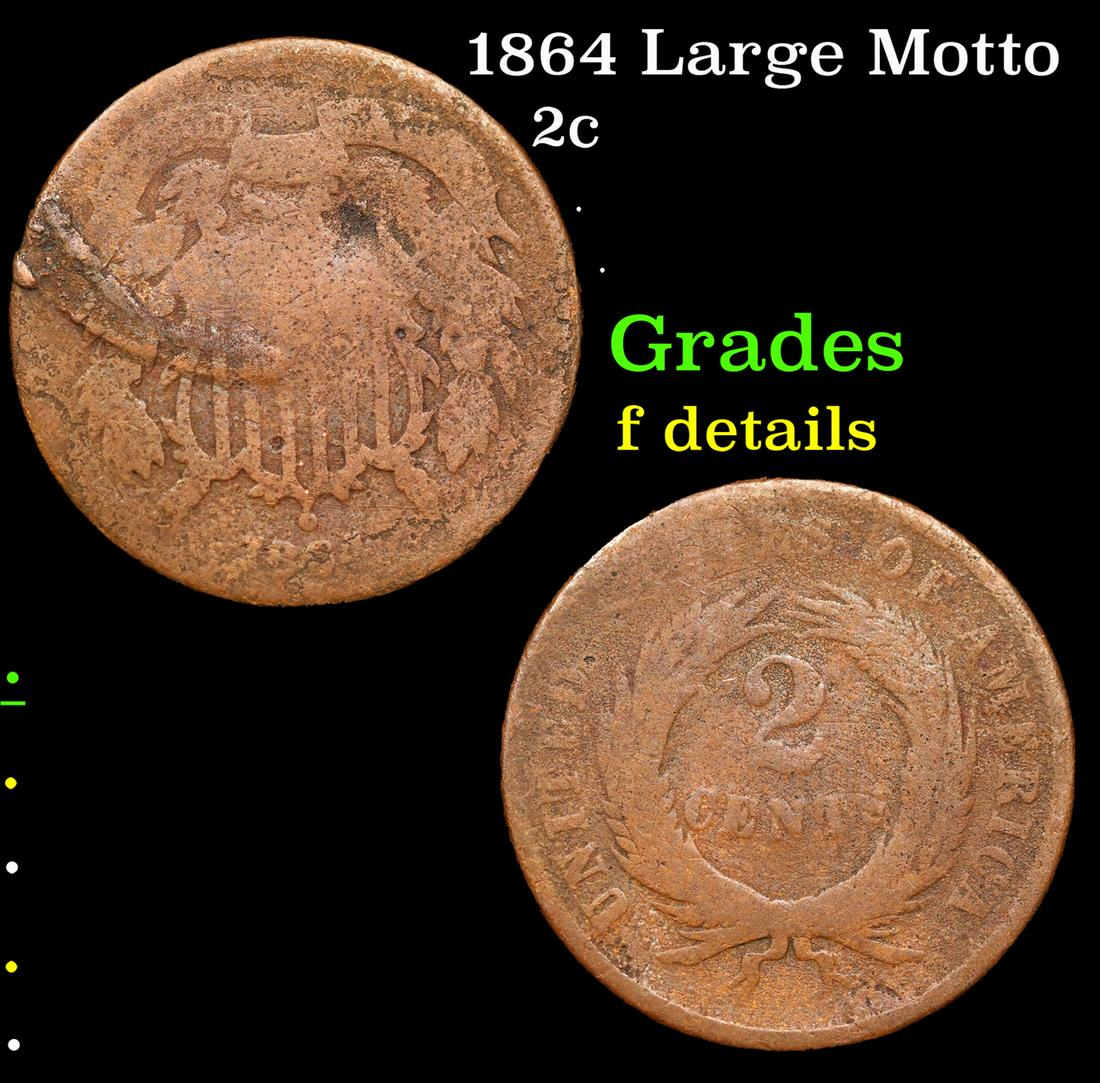 1864 Large Motto Two Cent Piece 2c Grades f details (1 of 3)