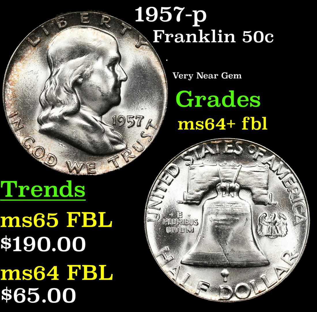 1957-p Franklin Half Dollar 50c Grades Choice Unc+ FBL (1 of 3)