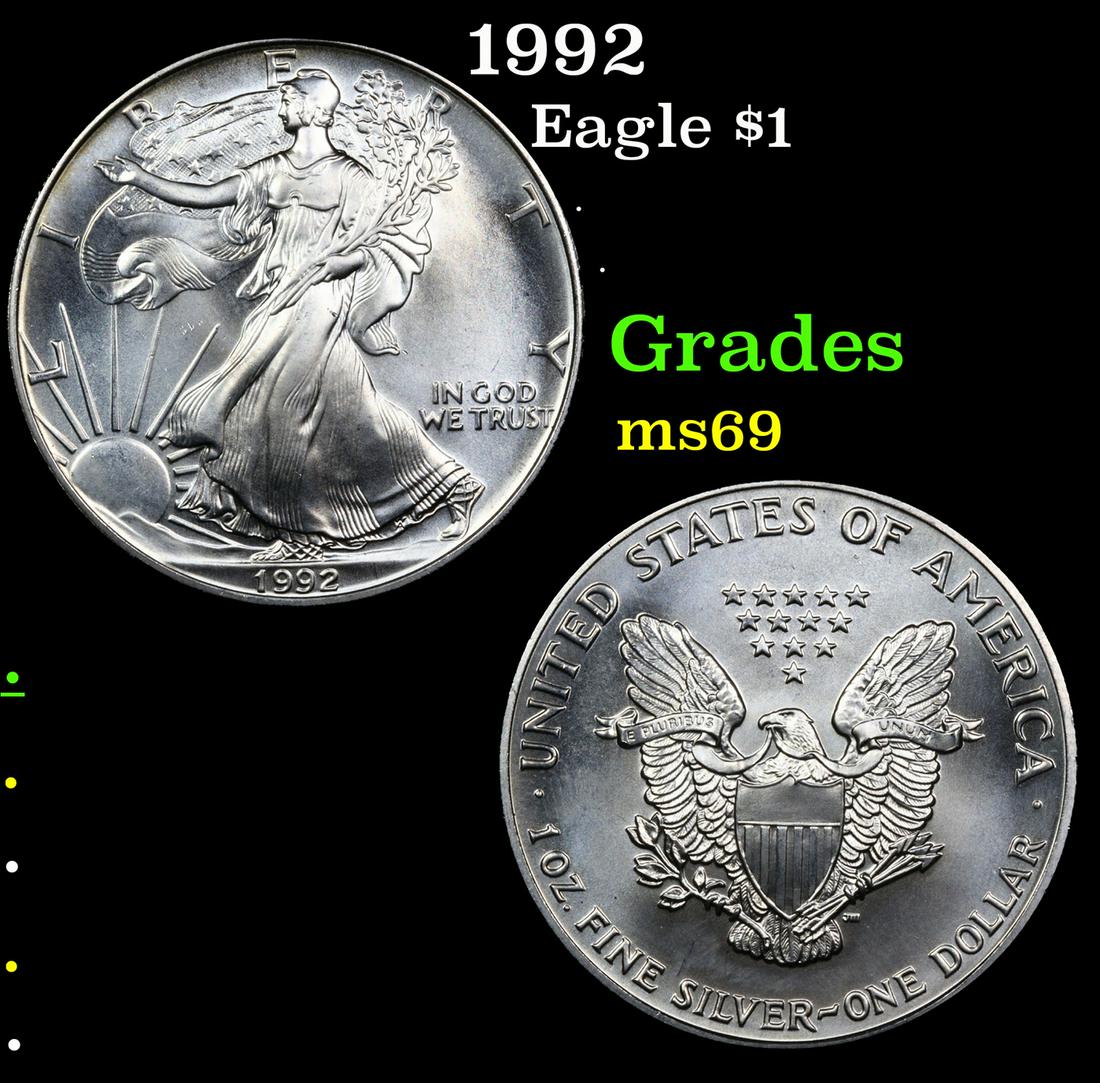1992 Silver Eagle Dollar $1 Grades ms69 (1 of 3)