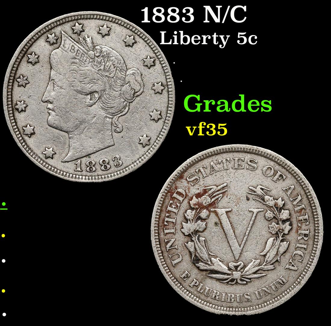 1883 N/C Liberty Nickel 5c Grades vf++ (1 of 3)