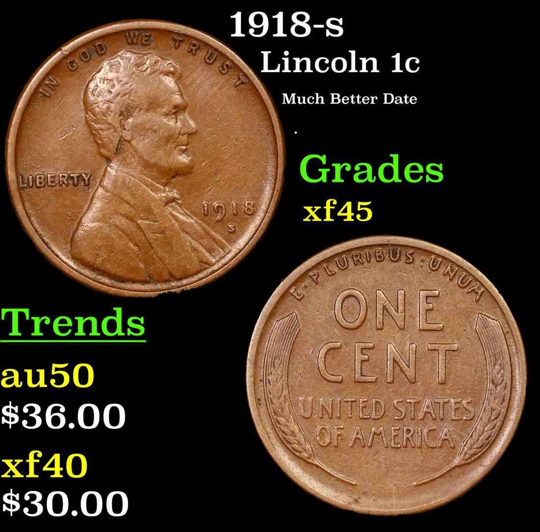 1918-s Lincoln Cent 1c Grades xf+ (1 of 3)