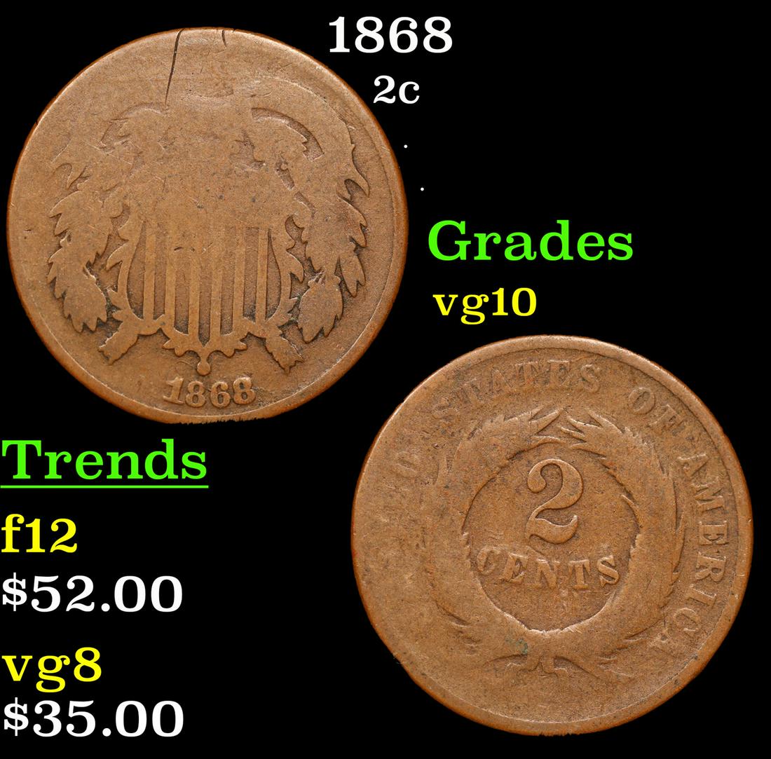 1868 Two Cent Piece 2c Grades vg+ (1 of 3)