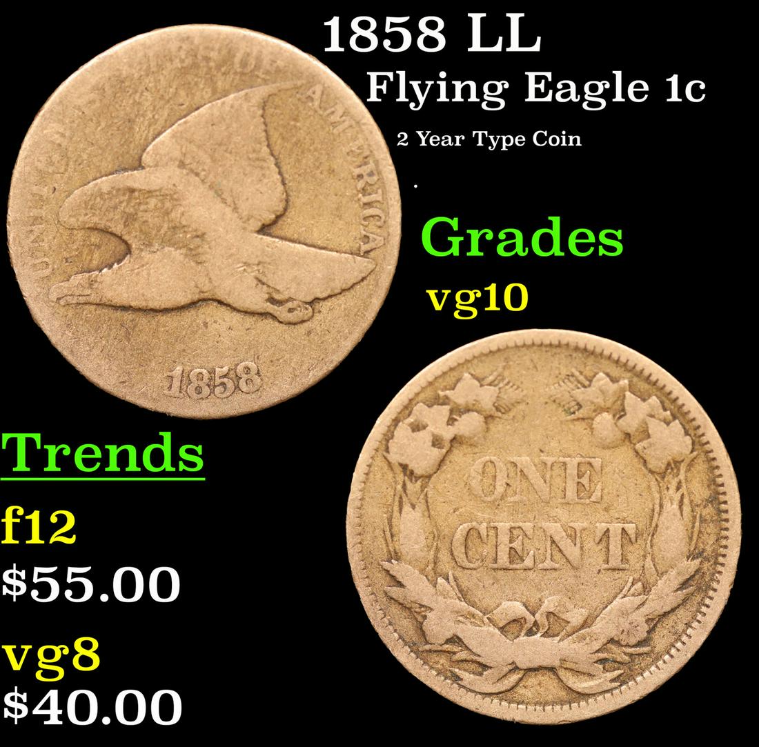 1858 LL Flying Eagle Cent 1c Grades vg+ (1 of 3)