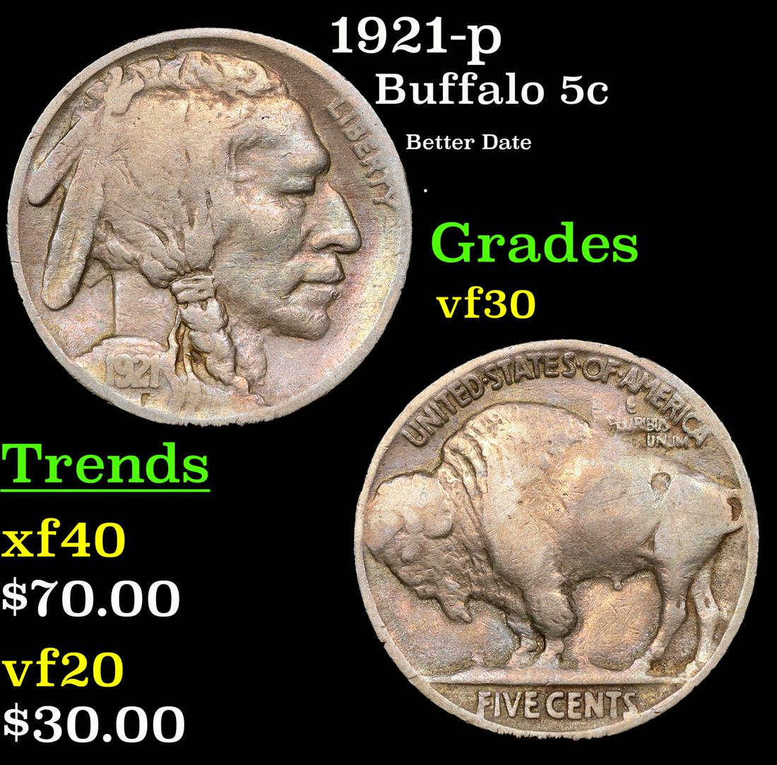 1921-p Buffalo Nickel 5c Grades vf++ (1 of 3)