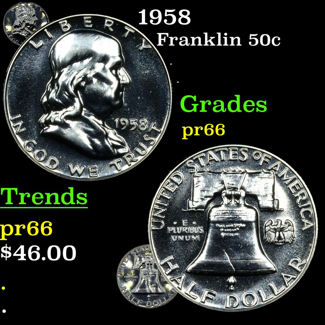 Proof 1958 Franklin Half Dollar 50c Grades GEM+ Proof (1 of 7)