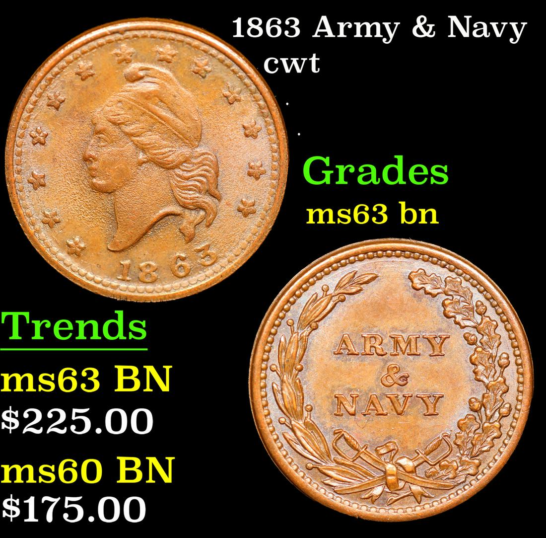 1863 Army & Navy Civil War Token 1c Grades Select Unc BN (1 of 3)