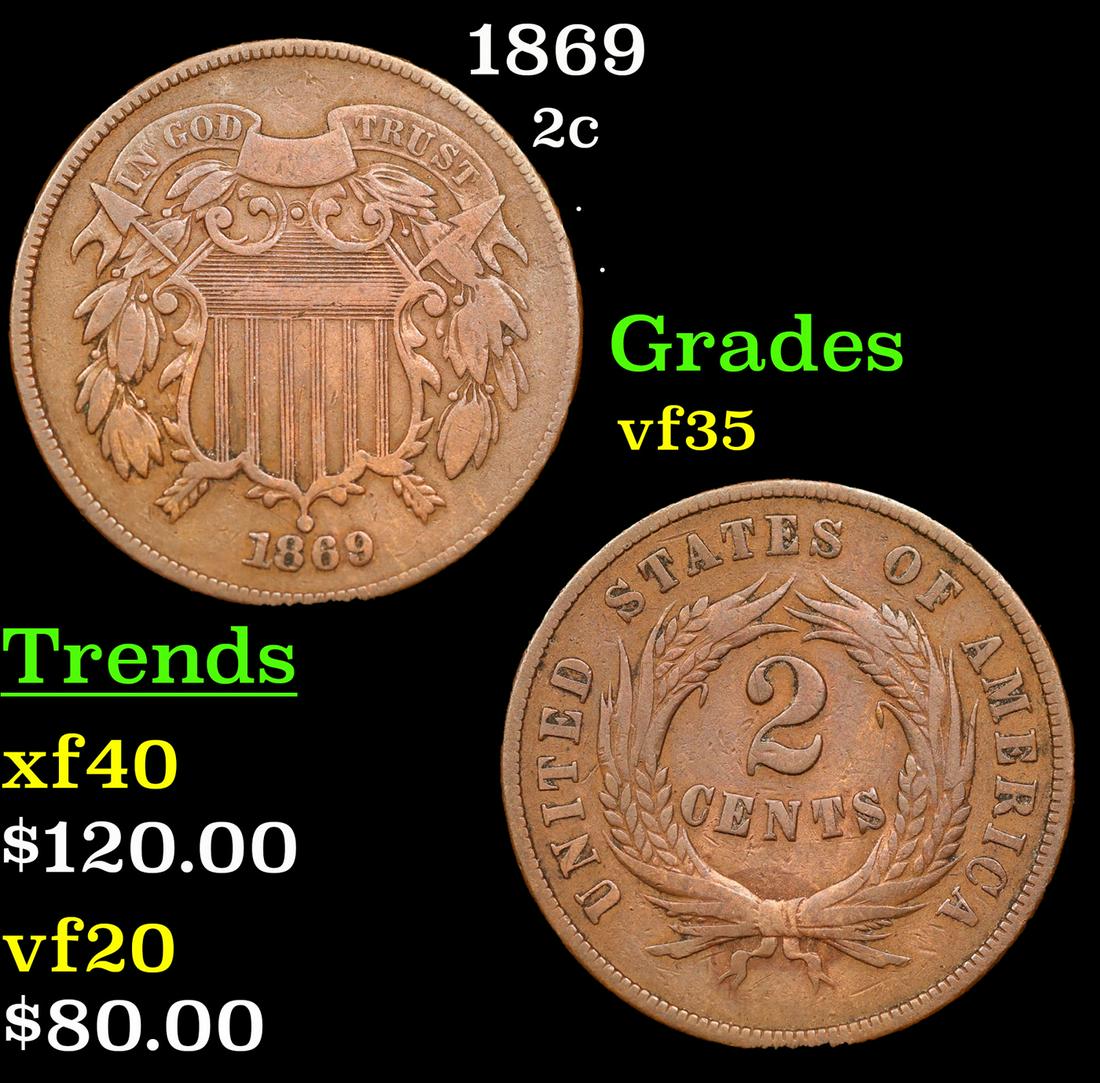 1869 Two Cent Piece 2c Grades vf++ (1 of 3)