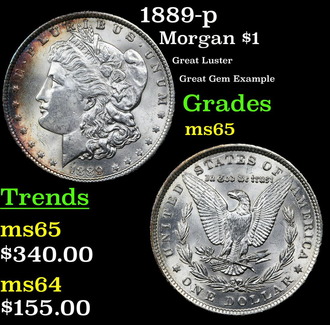 1889-p Morgan Dollar $1 Grades GEM Unc (1 of 3)