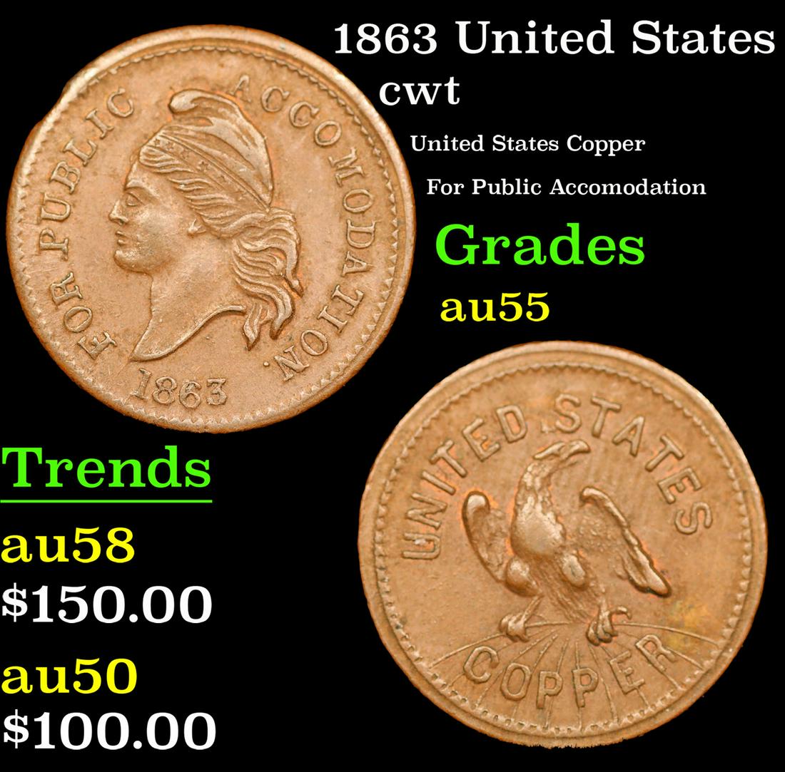 1863 United States Civil War Token 1c Grades Choice AU (1 of 3)