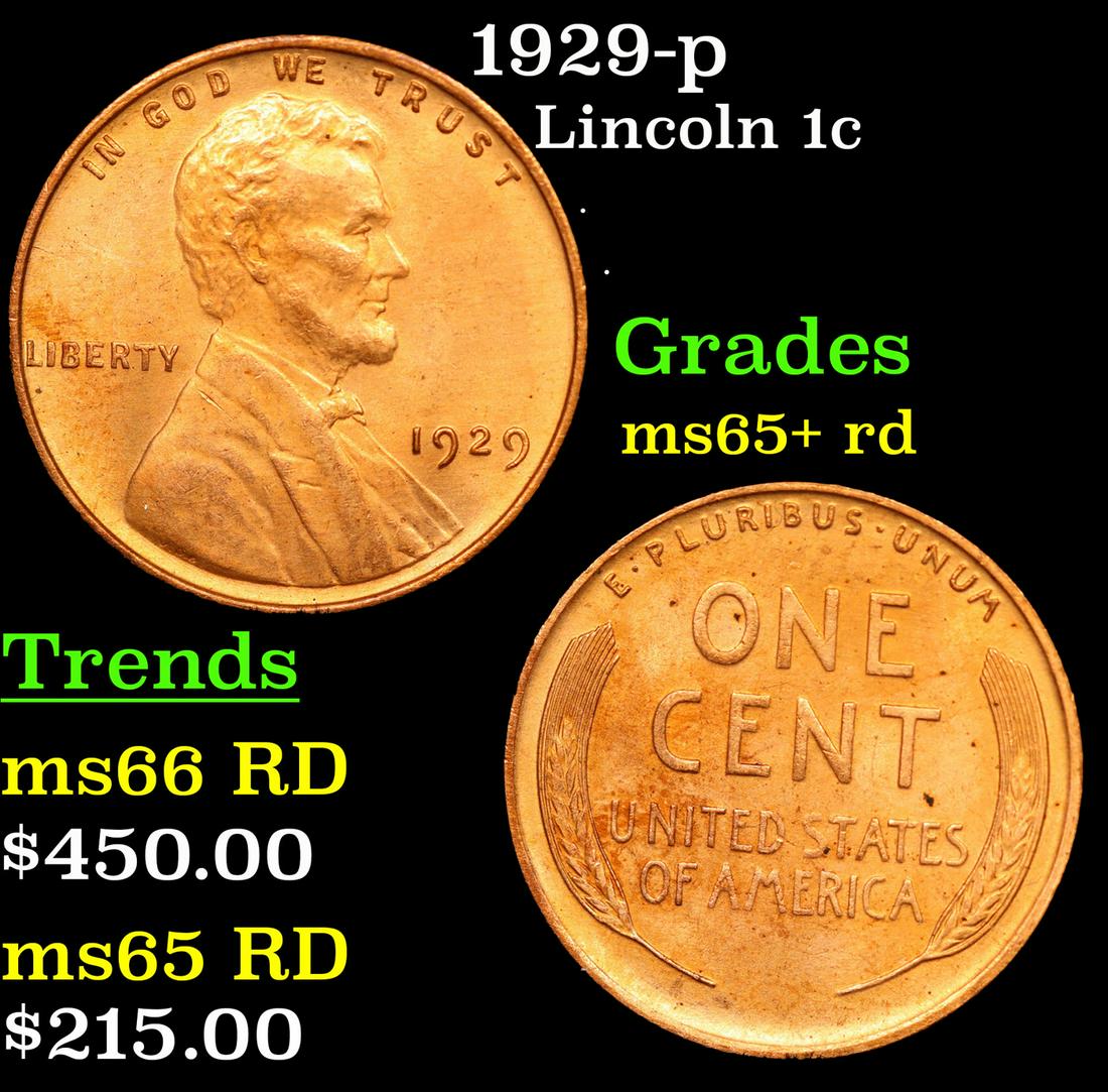 1929-p Lincoln Cent 1c Grades Gem+ Unc RD (1 of 3)