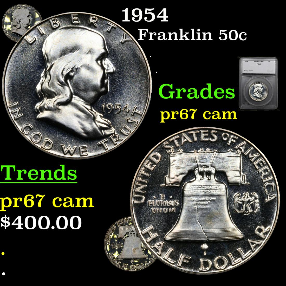 Proof 1954 Franklin Half Dollar 50c Graded pr67 cam By SEGS (1 of 7)