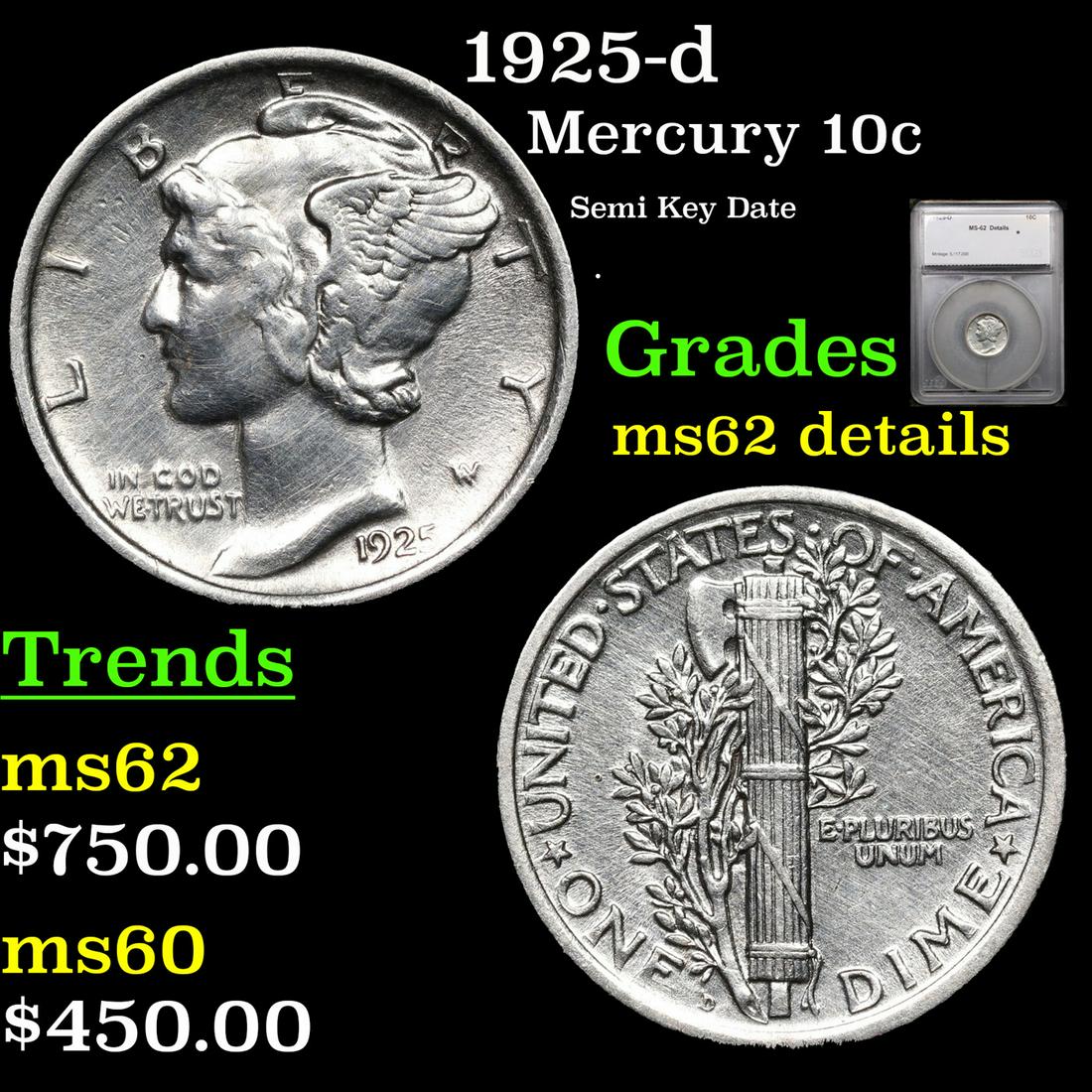1925-d Mercury Dime 10c Graded ms62 details By SEGS (1 of 5)