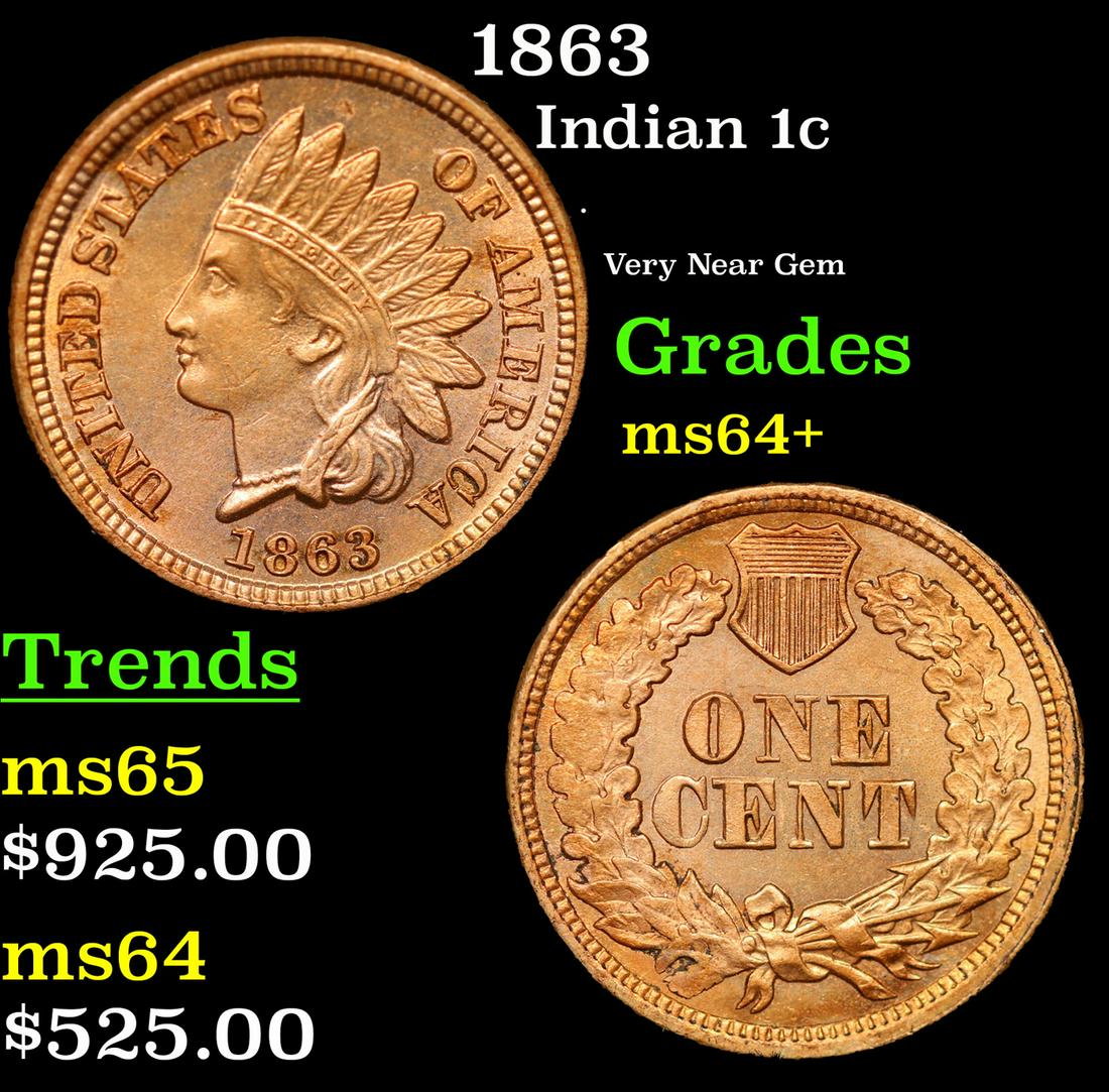 1863 Indian Cent 1c Grades Choice+ Unc (1 of 3)