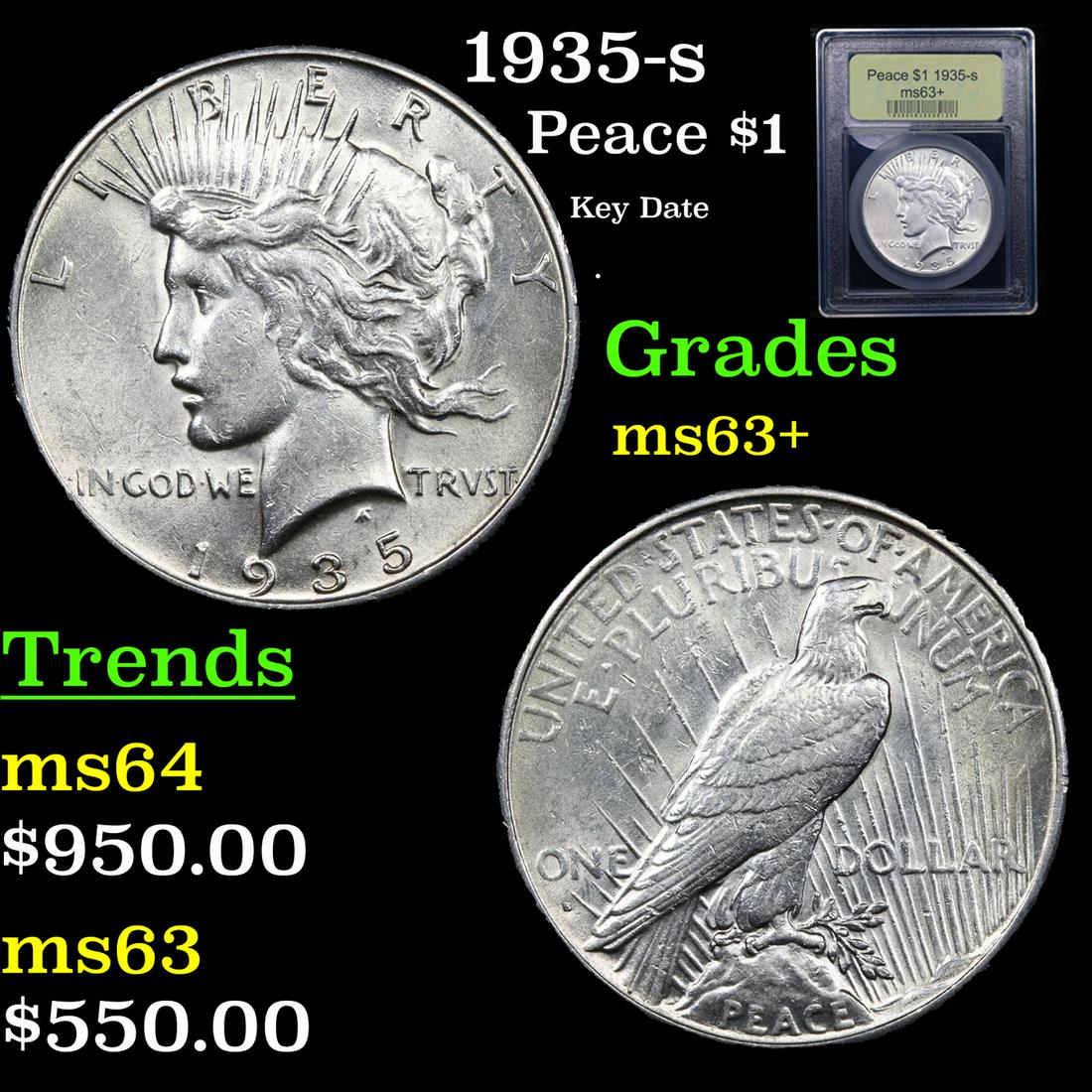 1935-s Peace Dollar $1 Graded Select+ Unc By USCG (1 of 5)