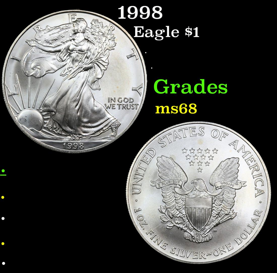 1998 Silver Eagle Dollar $1 Grades GEM+++ Unc (1 of 3)