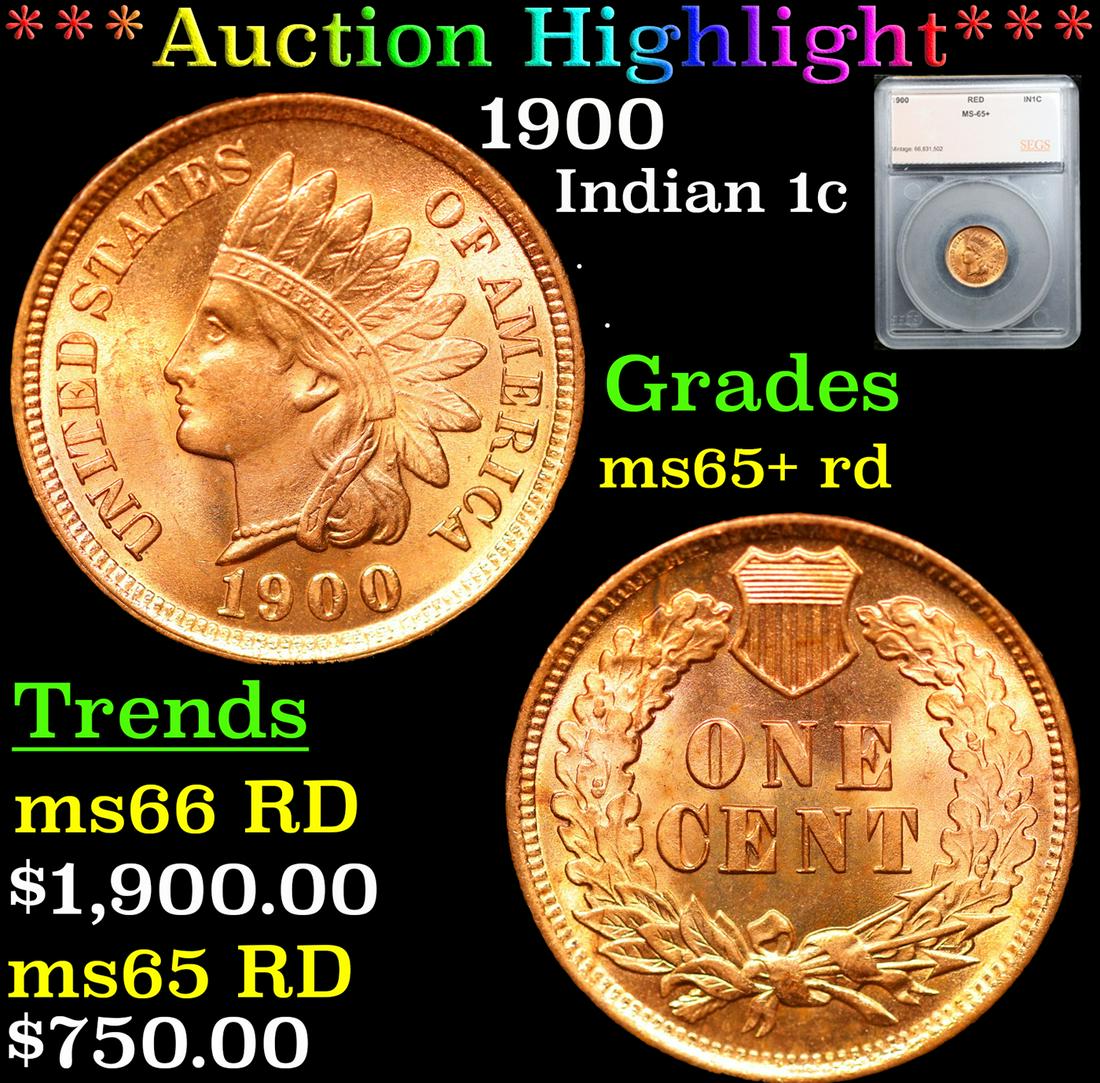 ***Auction Highlight*** 1900 Indian Cent 1c Graded ms65+ rd By SEGS (fc) (1 of 5)