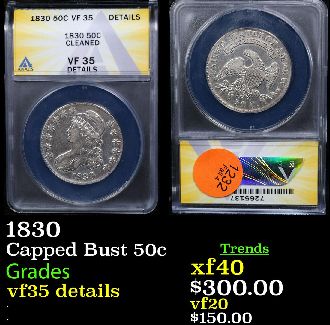 ANACS 1830 Capped Bust Half Dollar 50c Graded vf35 details By ANACS (1 of 3)