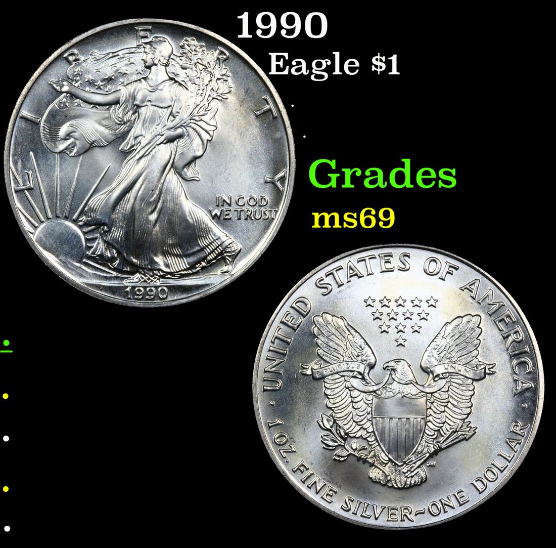 1990 Silver Eagle Dollar $1 Grades ms69 (1 of 3)