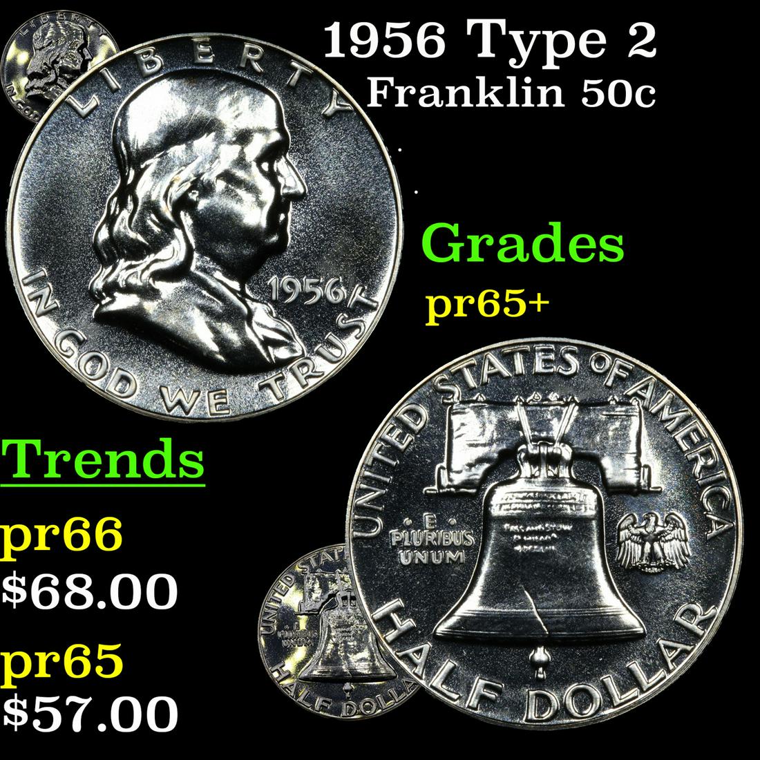 Proof 1956 Type 2 Franklin Half Dollar 50c Grades GEM+ Proof (1 of 7)