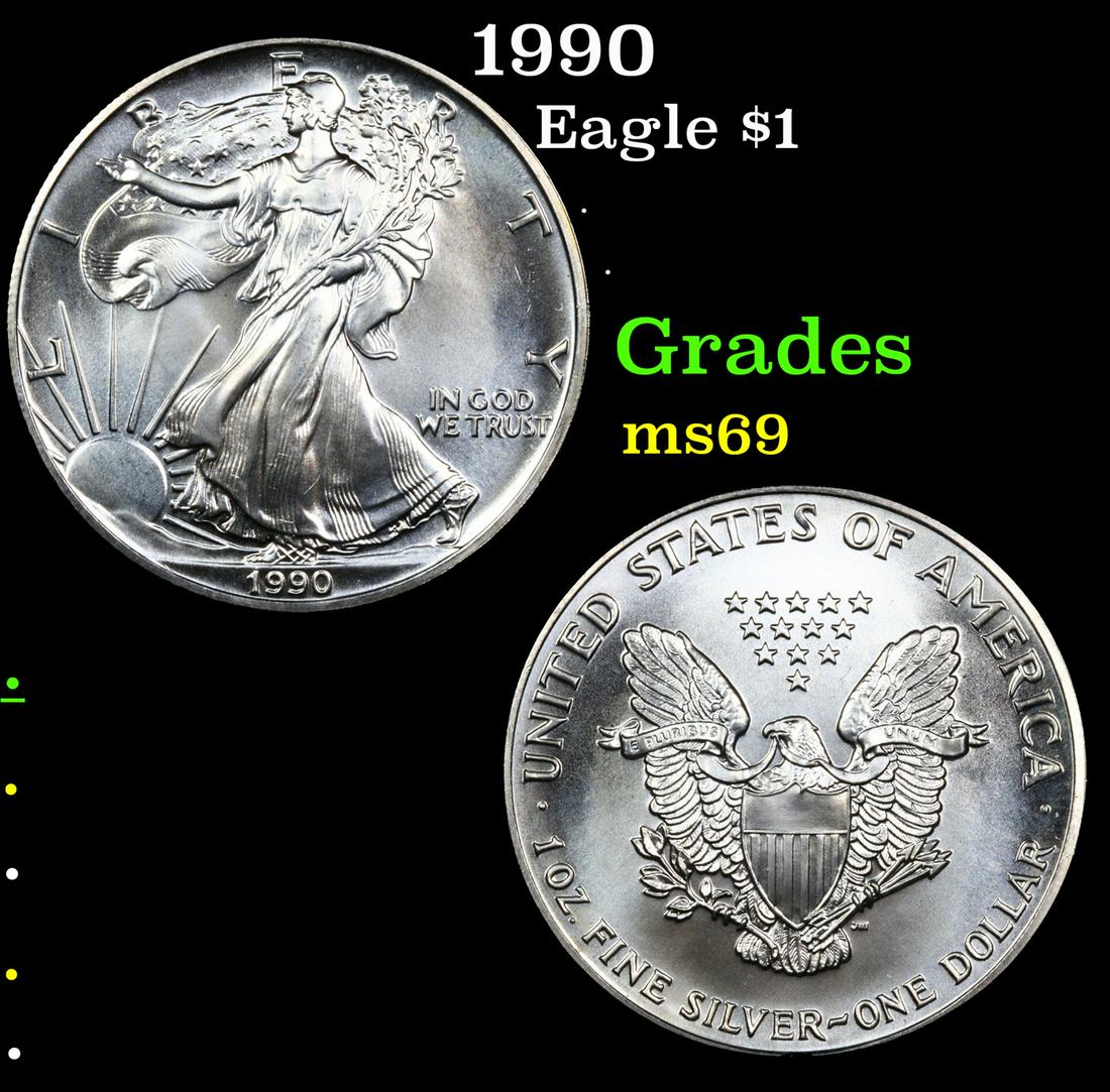 1990 Silver Eagle Dollar $1 Grades ms69 (1 of 3)