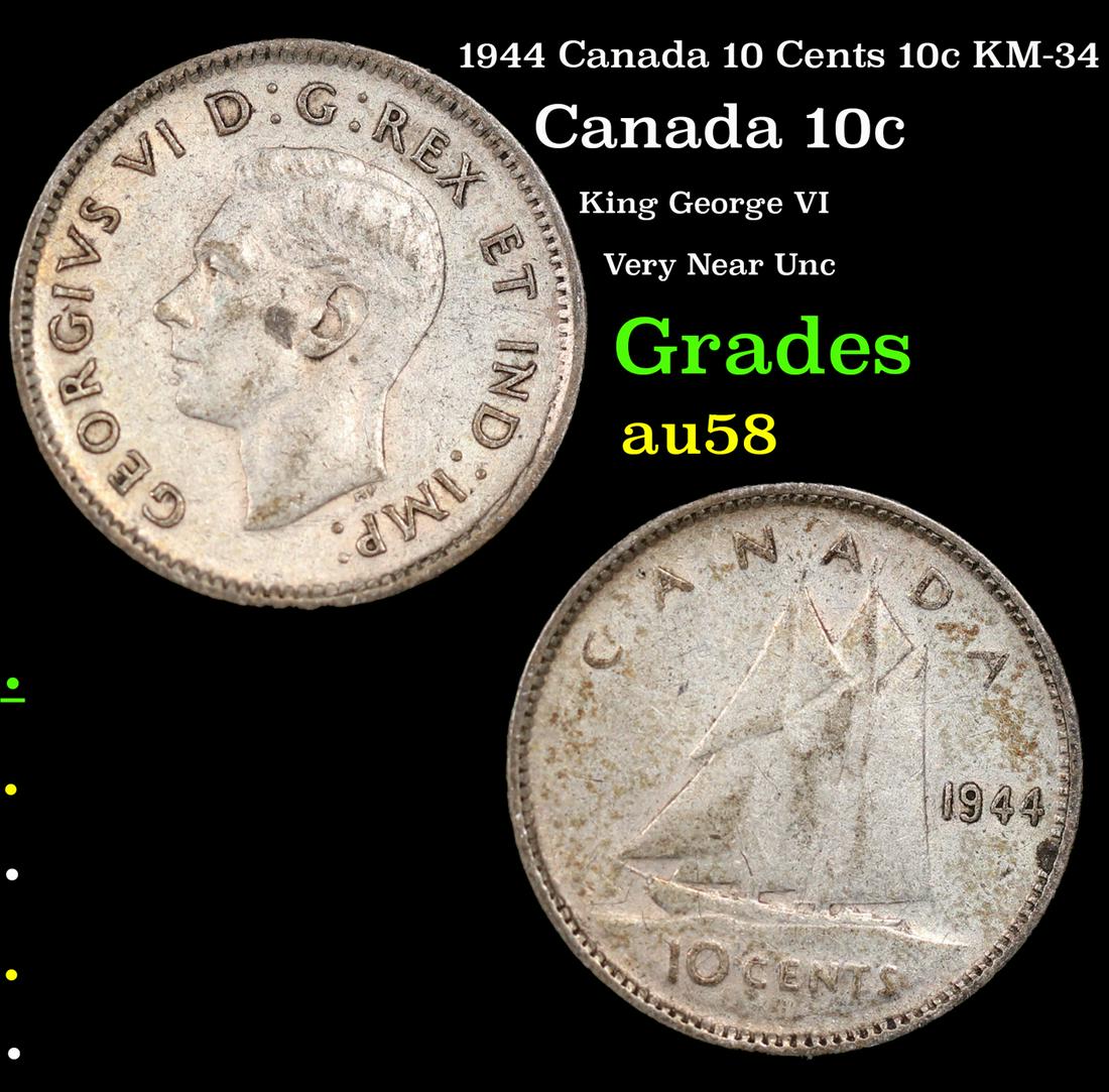1944 Canada 10 Cents 10c KM-34 Grades Choice AU/BU Slider (1 of 3)