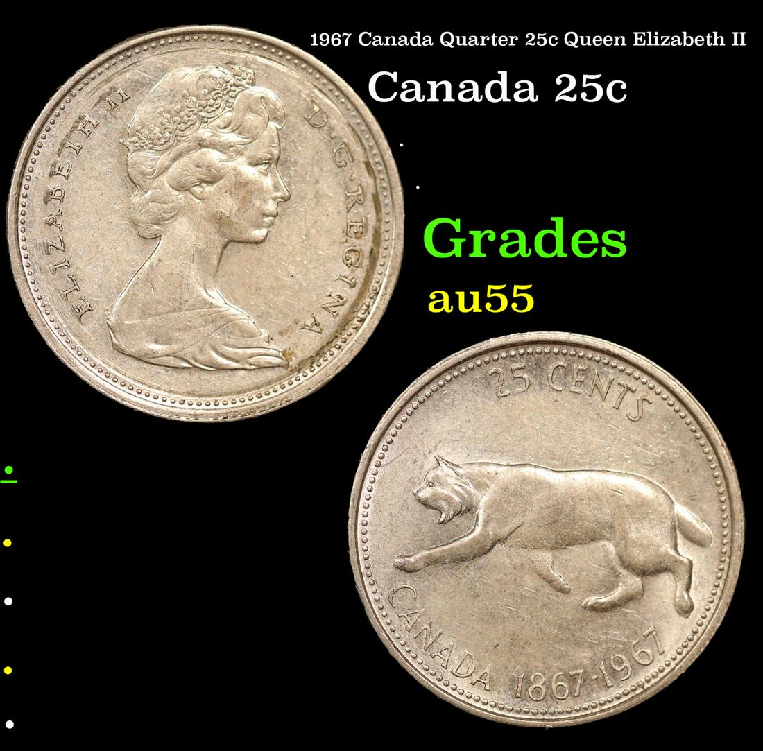 1967 Canada Quarter 25c Queen Elizabeth II Grades Choice AU (1 of 3)