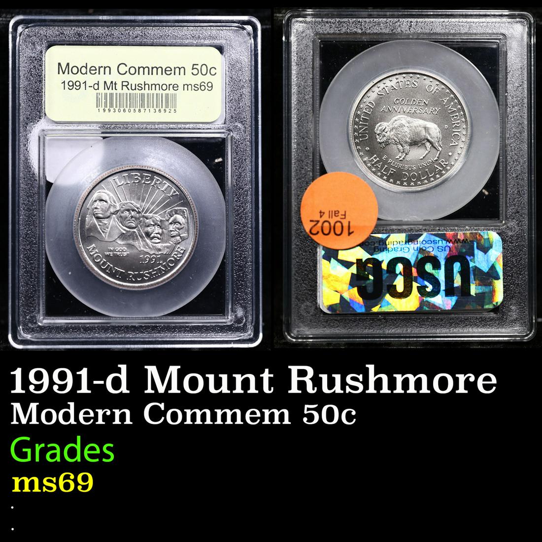 1991-d Mount Rushmore Modern Commem Half Dollar 50c Graded Gem+++++ Unc BY USCG (1 of 3)