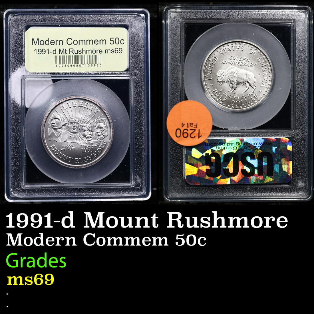 1991-d Mount Rushmore Modern Commem Half Dollar 50c Graded Gem+++++ Unc BY USCG (1 of 3)