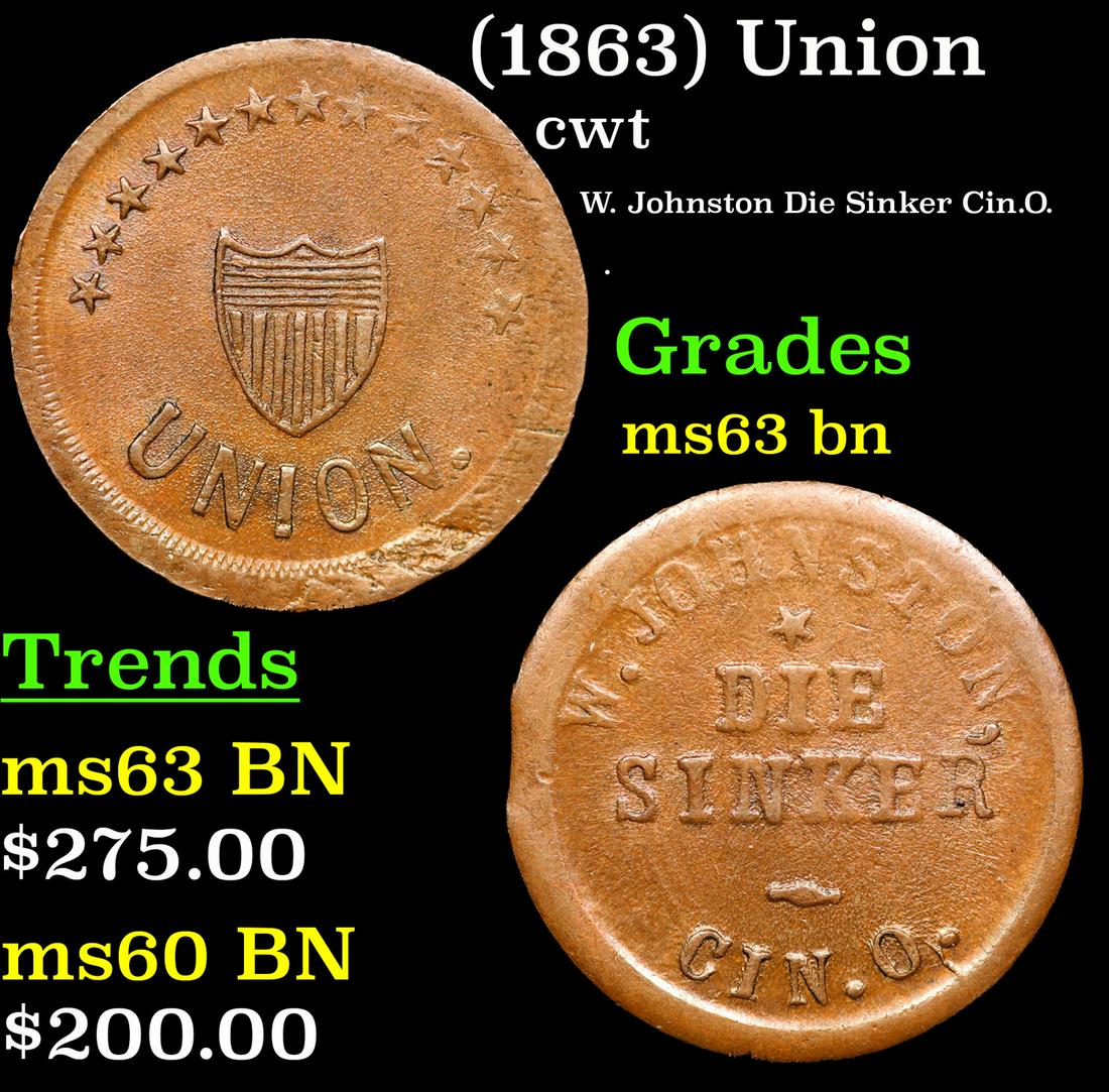 (1863) Union Civil War Token 1c Grades Select Unc BN (1 of 3)