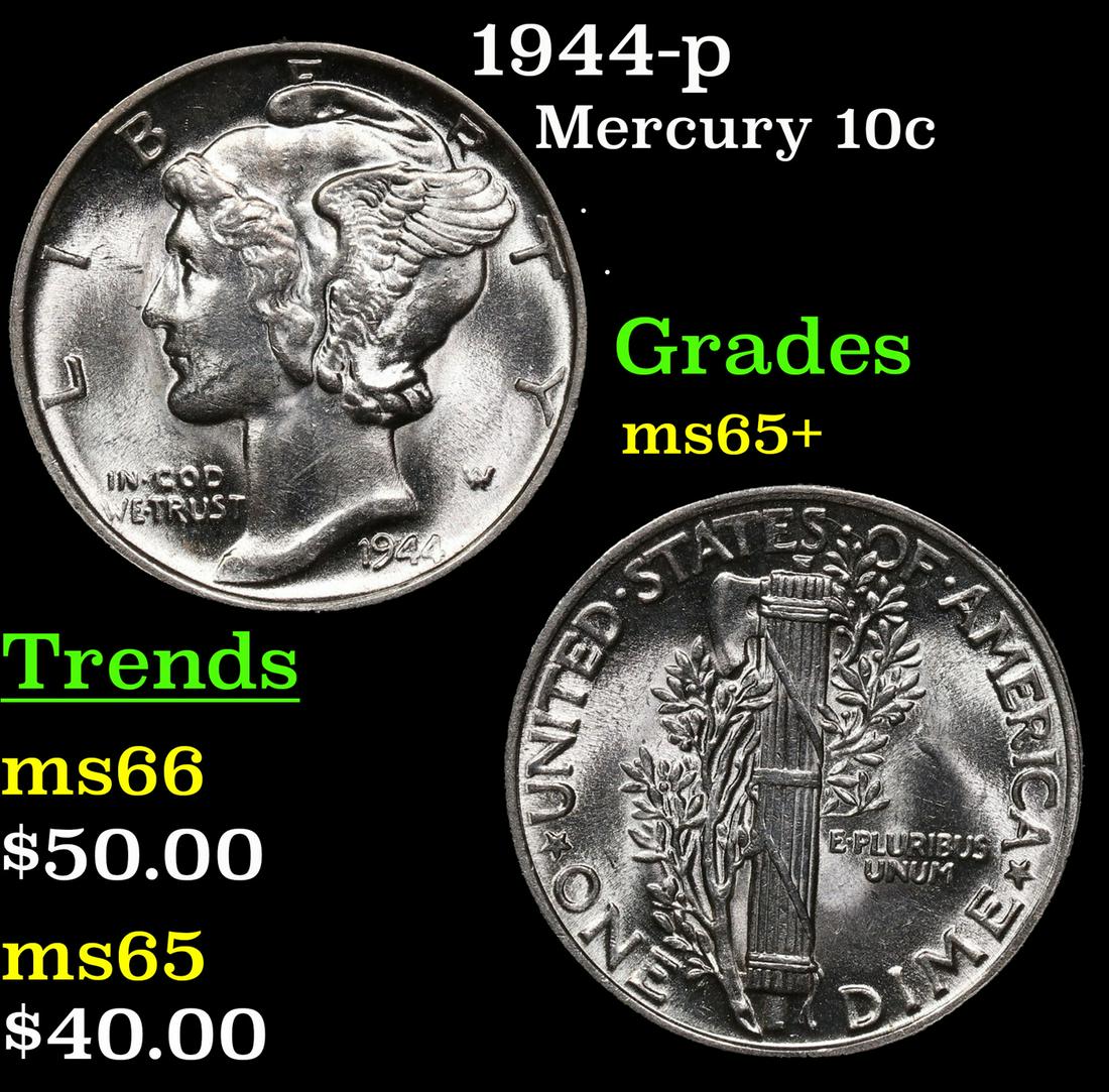 1944-p Mercury Dime 10c Grades GEM+ Unc (1 of 3)