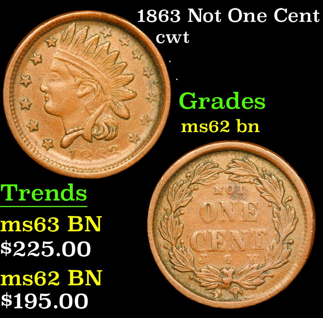 1863 Not One Cent Civil War Token 1c Grades Select Unc BN (1 of 3)