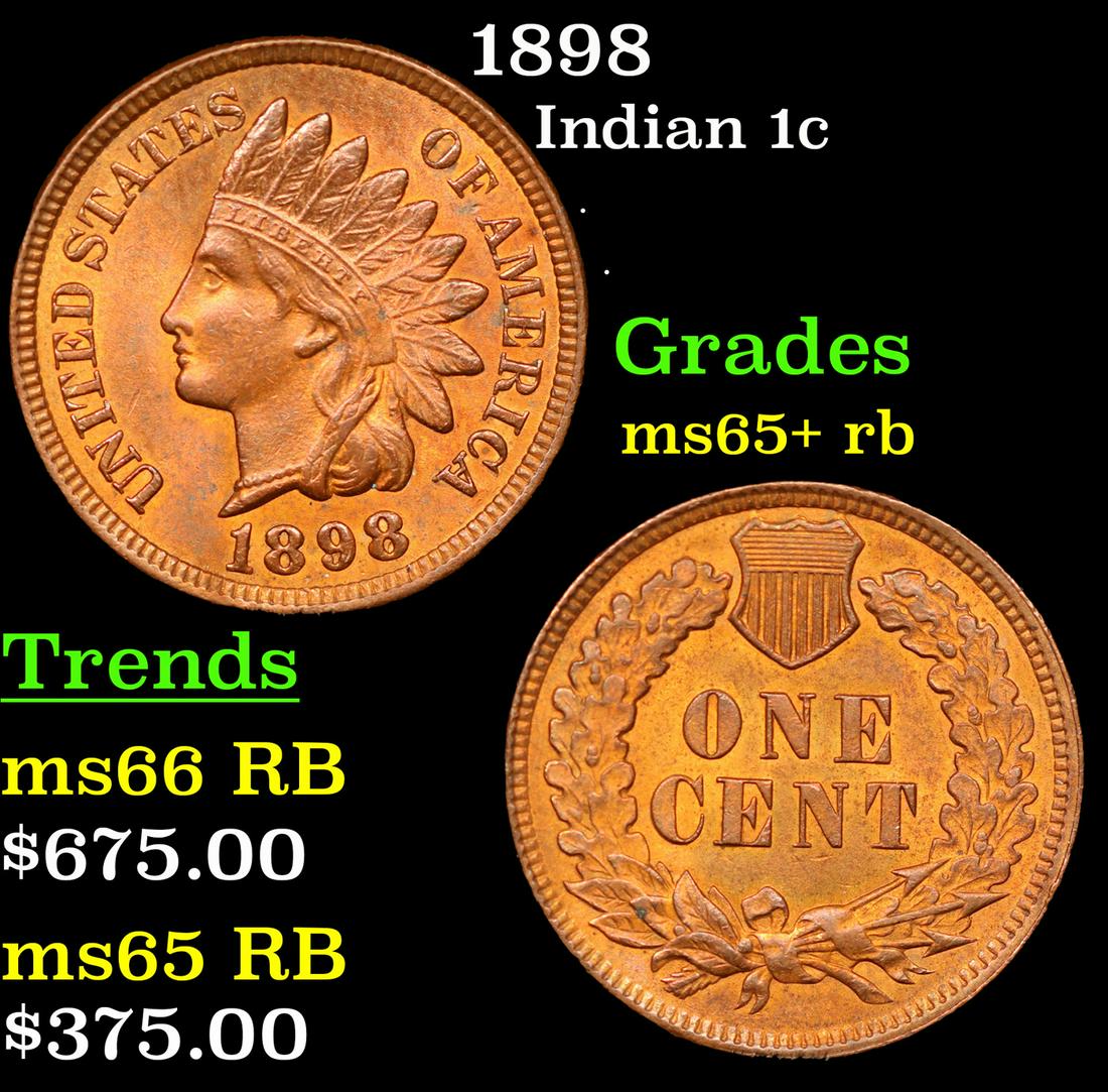 1898 Indian Cent 1c Grades Gem+ Unc RB (1 of 3)