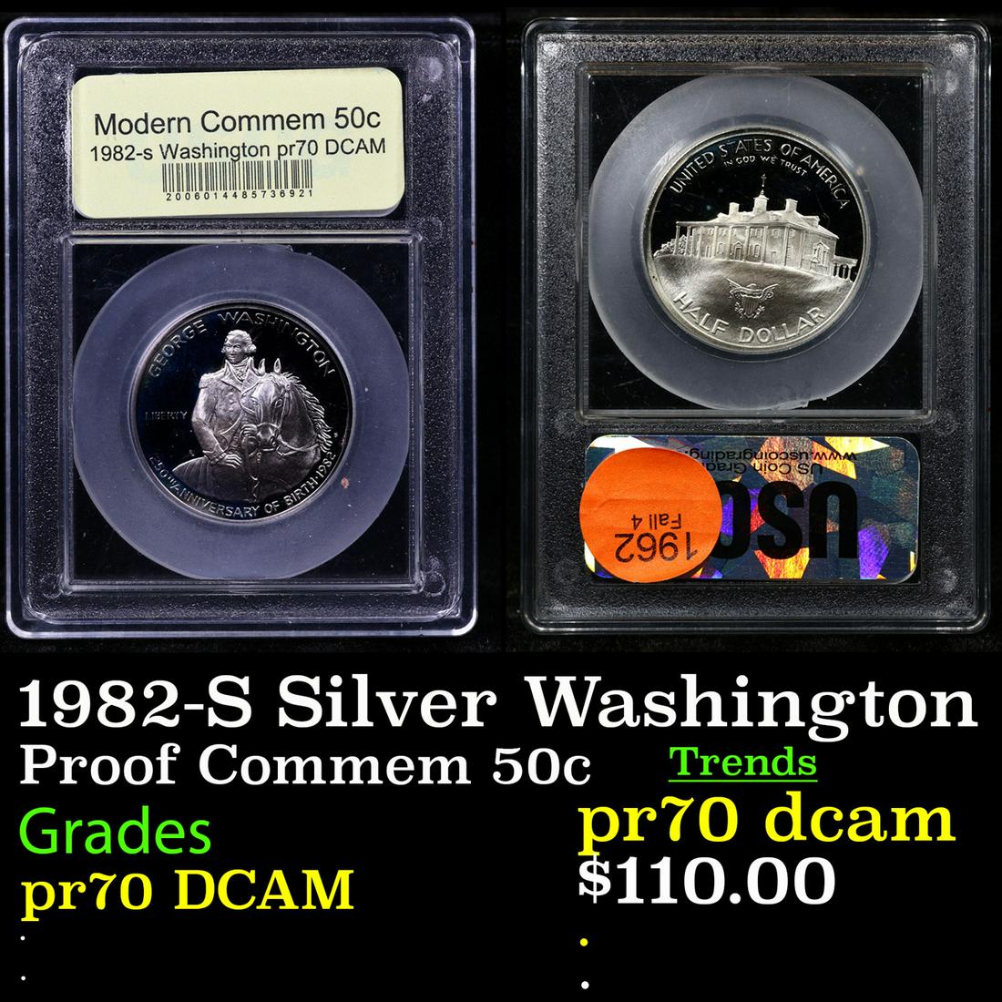Proof 1982-S Washington Modern Commem Half Dollar 50c Graded GEM++ Proof Deep Cameo BY USCG (1 of 3)