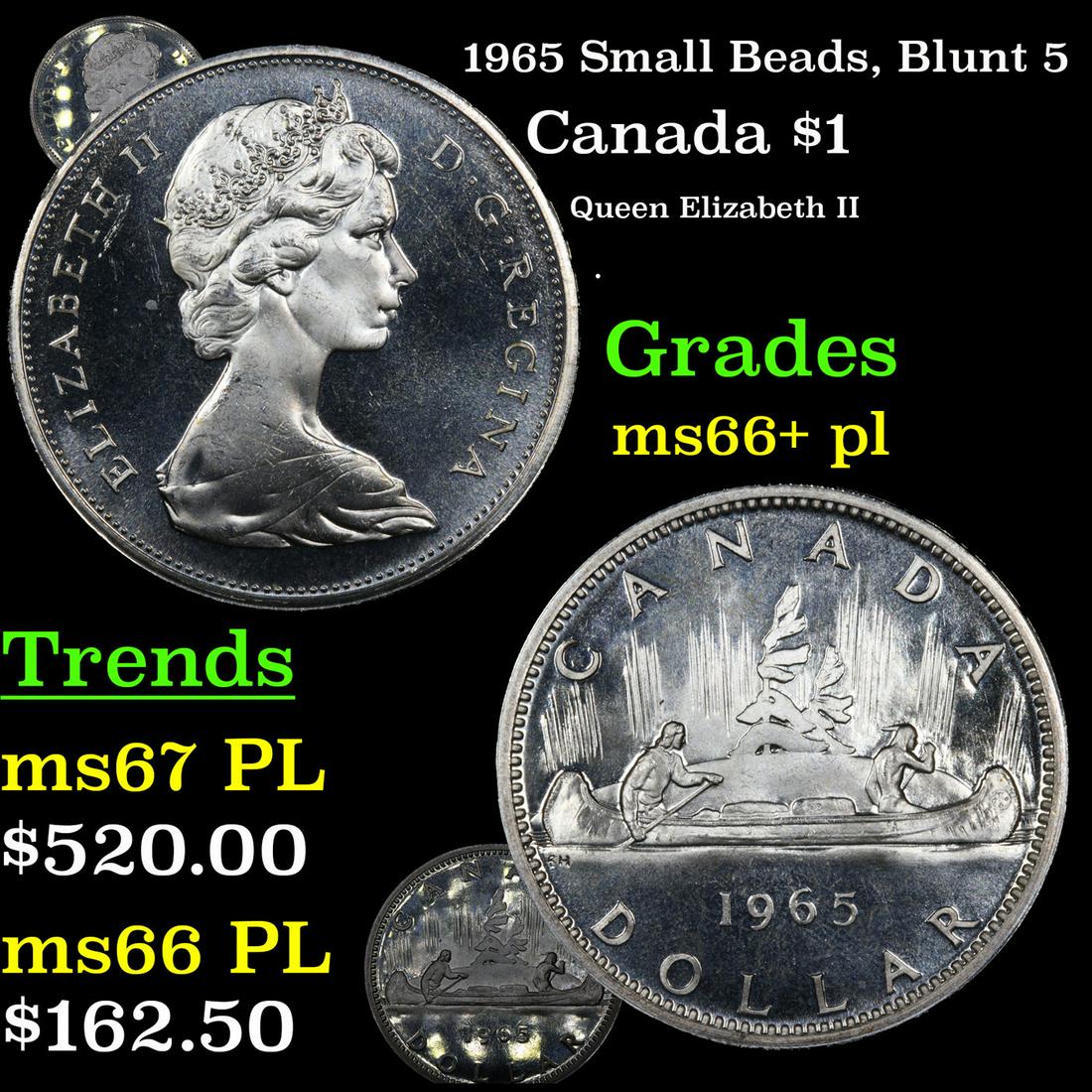 1965 Small Beads, Blunt 5 Canada Dollar $1 Grades GEM++ PL (1 of 7)