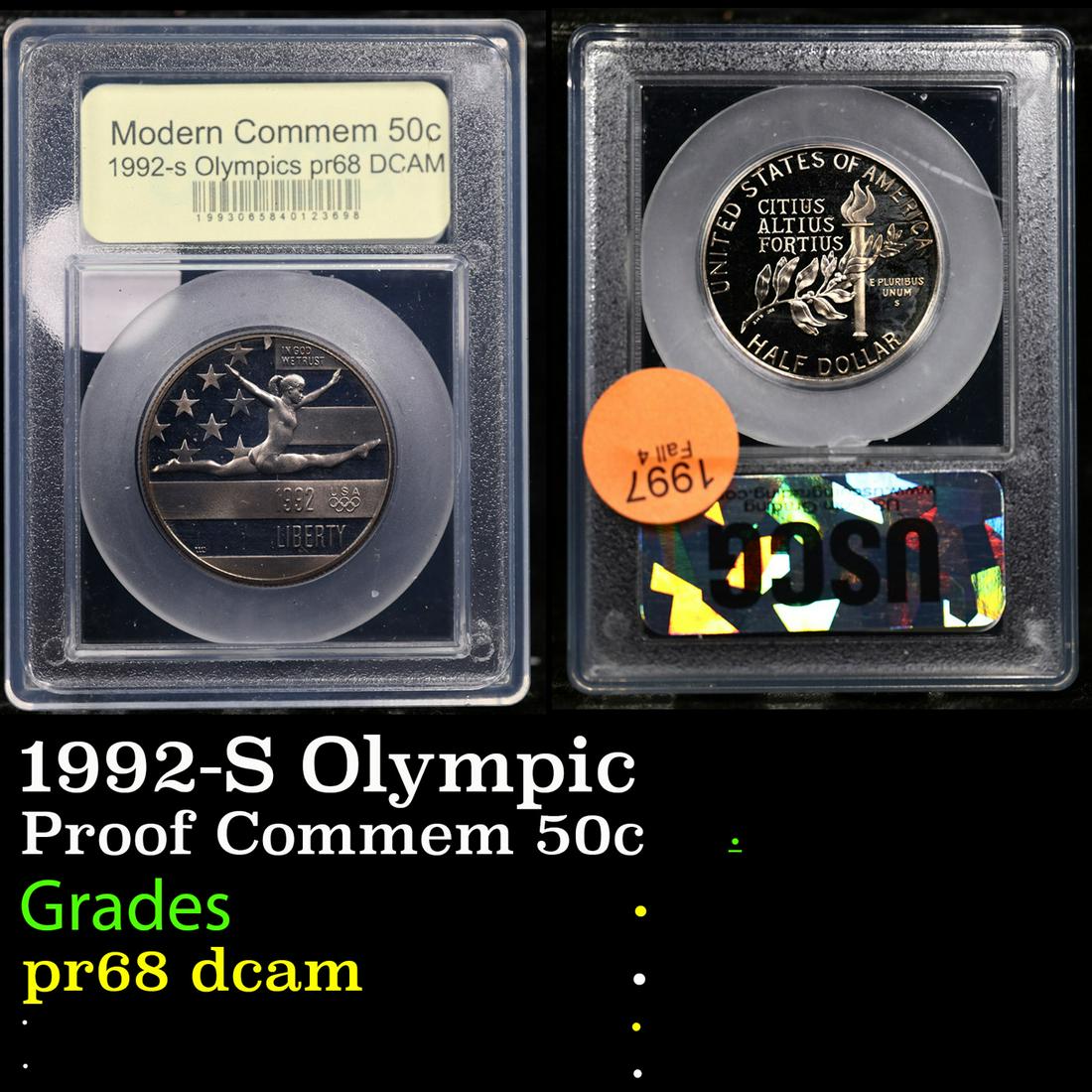 Proof 1992-S Olympic Modern Commem Half Dollar 50c Graded GEM++ Proof Deep Cameo BY USCG (1 of 3)
