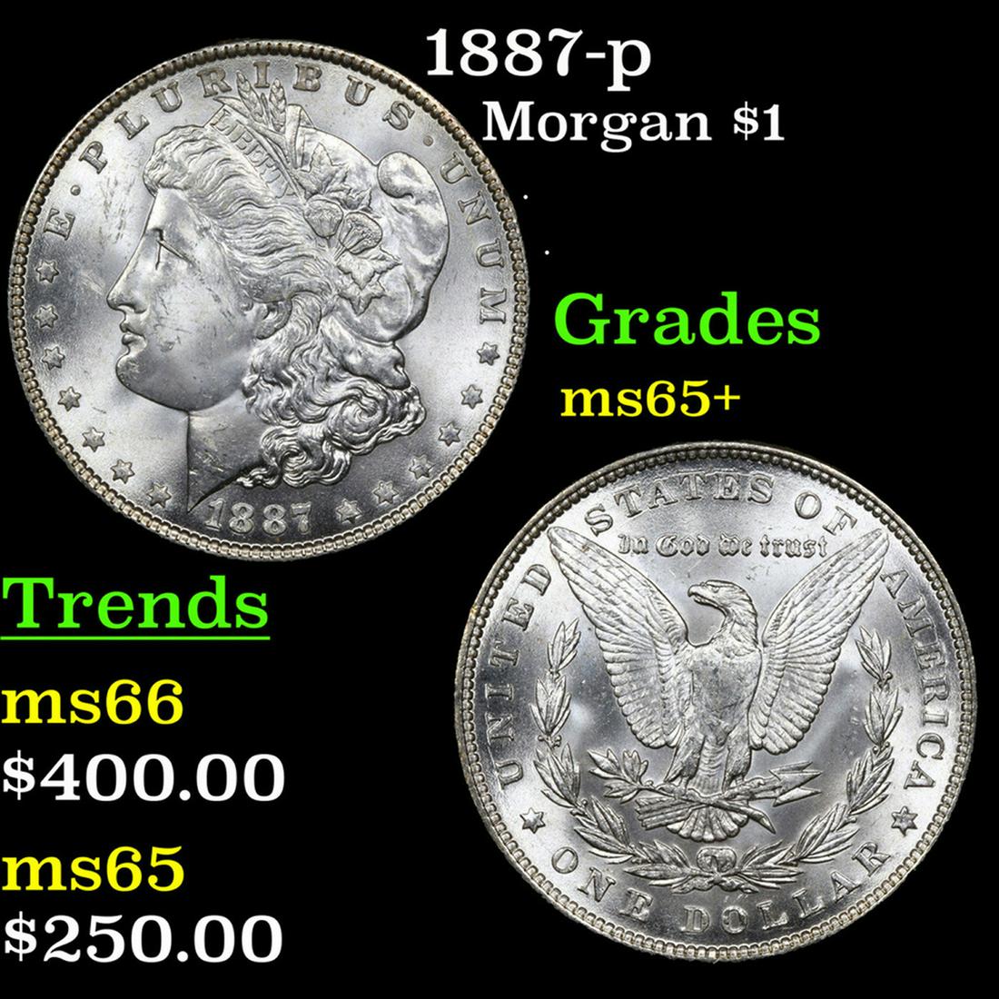 1887-p Morgan Dollar $1 Grades GEM+ Unc (1 of 3)
