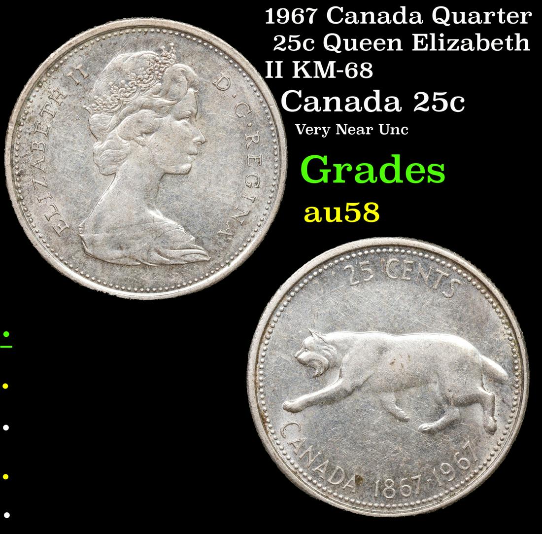 1967 Canada Quarter 25c Queen Elizabeth II KM-68 Grades Choice AU/BU Slider (1 of 3)