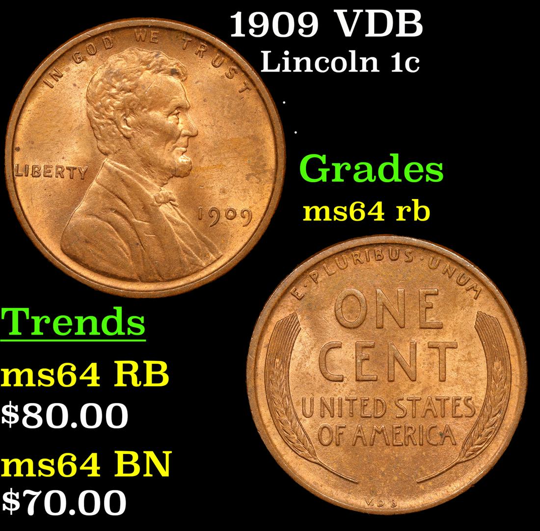1909 VDB Lincoln Cent 1c Grades Choice Unc RB: 1909 VDB Lincoln Cent 1c Grades Choice Unc RB. Always sought after date. Always popular.