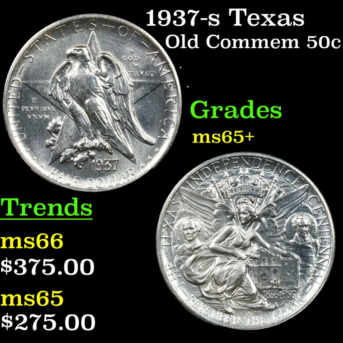 1937-s Texas Old Commem Half Dollar 50c Grades GEM+ Unc (1 of 3)