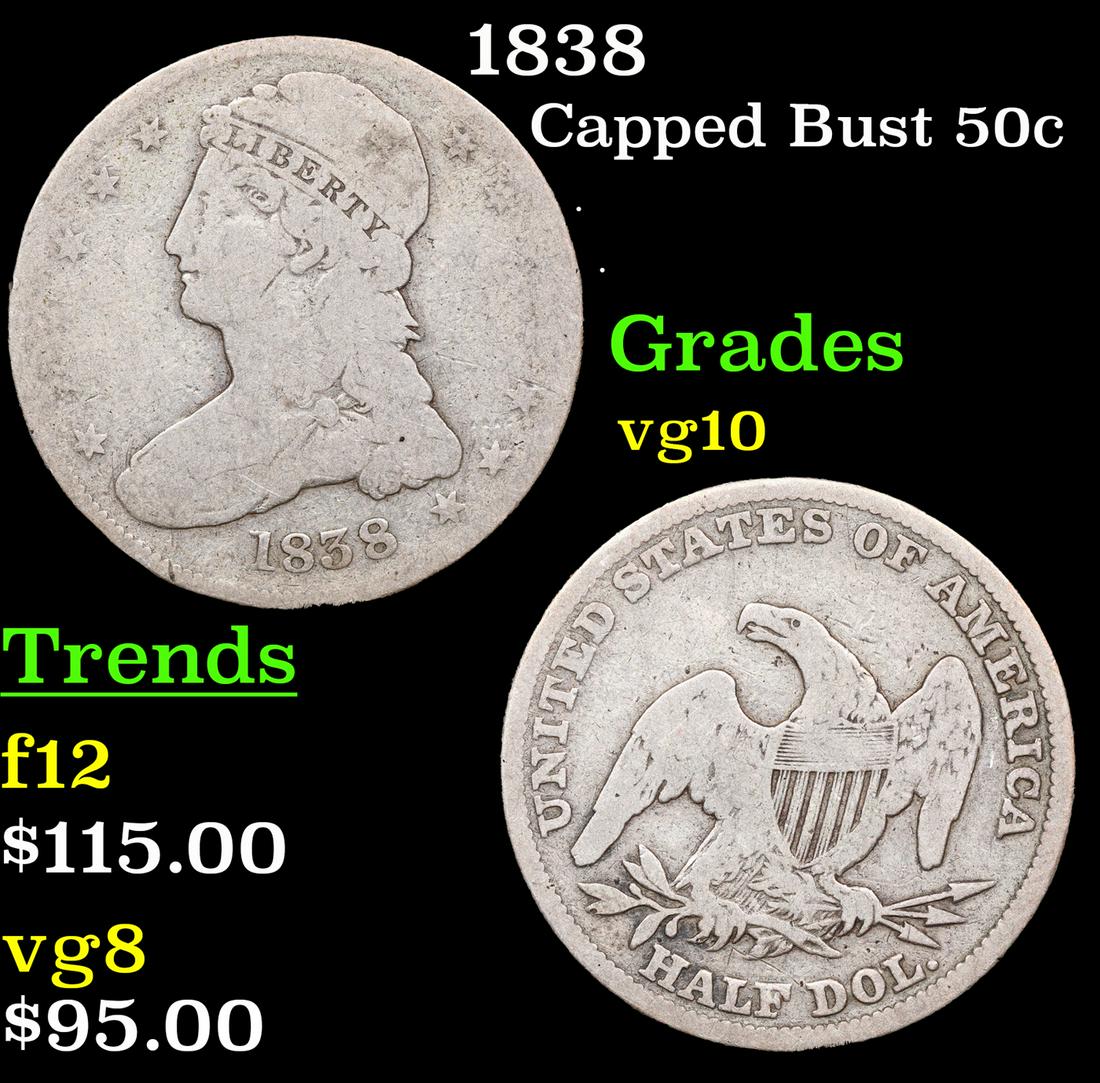 1838 Capped Bust Half Dollar 50c Grades vg+ (1 of 3)