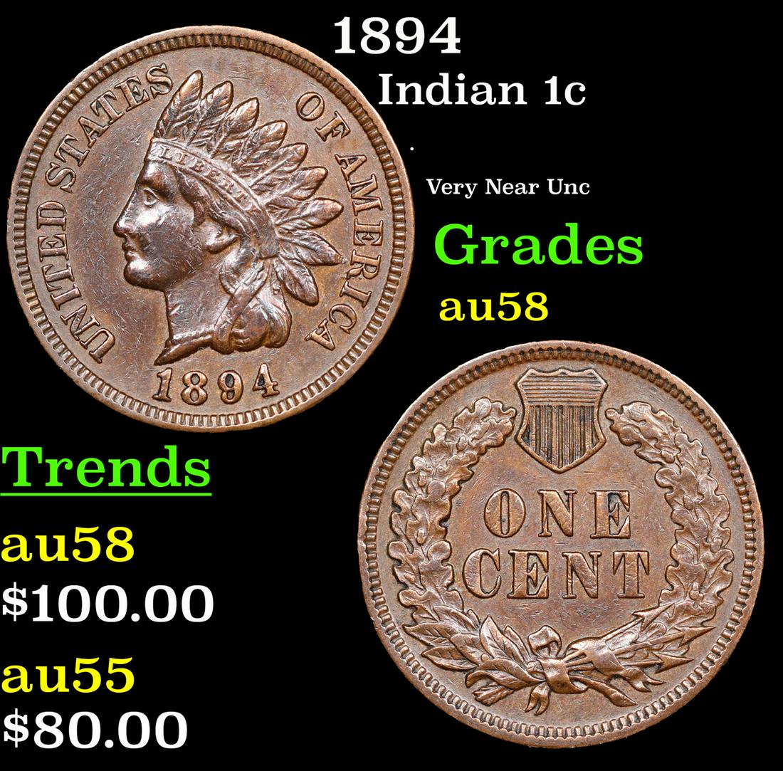 1894 Indian Cent 1c Grades Choice AU/BU Slider (1 of 3)