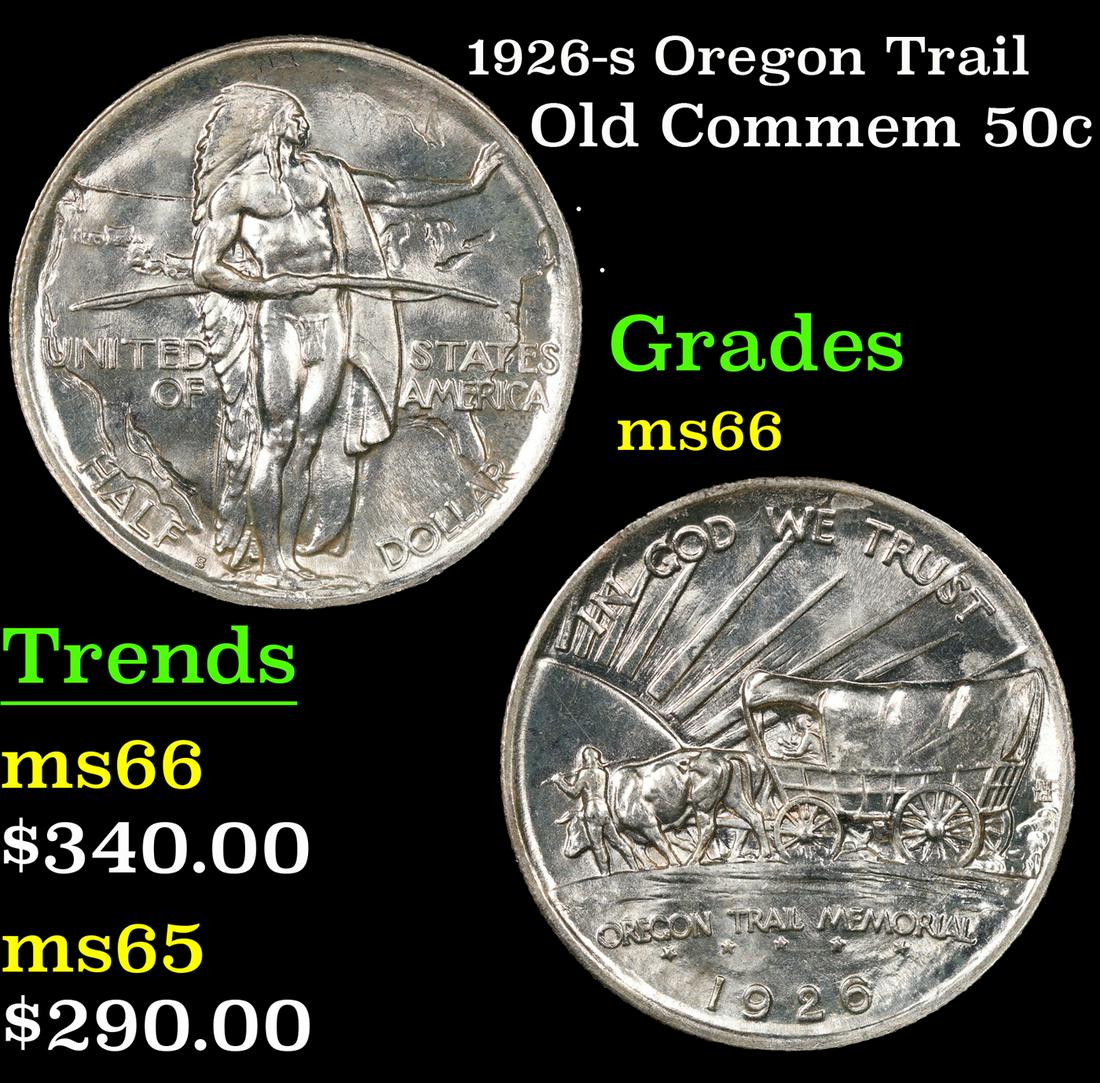 1926-s Oregon Trail Old Commem Half Dollar 50c Grades GEM+ Unc (1 of 3)