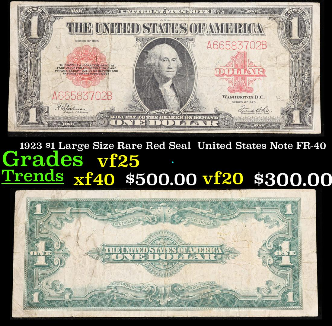 1923 $1 Large Size Rare Red Seal  United States Note FR-40 Grades vf+ (1 of 3)
