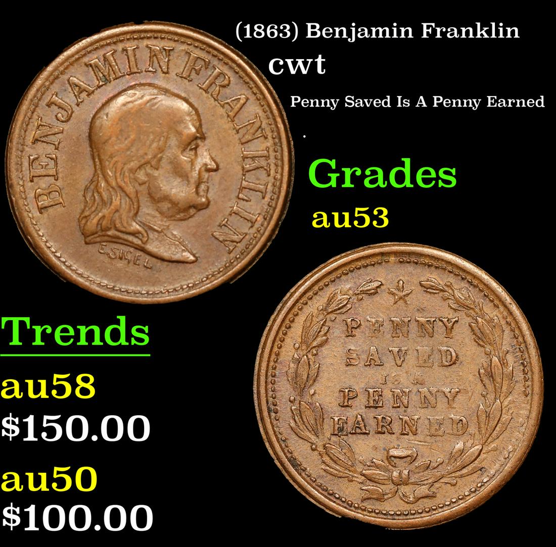 (1863) Benjamin Franklin Civil War Token 1c Grades Select AU (1 of 3)